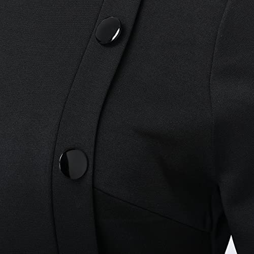 Fad-4U Church Priest Clergy Dress For Women Long Sleeve Rows Buttons A Line Dress With Tab Insert Stand Collar And Belt Black #TOP4