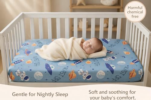 Image of Everyday Kids 2 Pack Fitted Boys Crib Sheet, 100% Soft Breathable Microfiber Baby Sheet, Fits Standard Size Crib Mattress 28in x 52in, Nursery Sheet - Space /White
