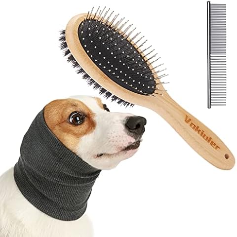 Vokiuler Quiet Ears for Dogs with Dual sides Dog Brush and Dog Comb, Dogs No Flap Ear Wraps for Anxiety Relief, Calming, with Professinal Grooming Brush Cover