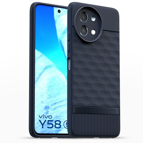 Image of Pikkme Back Cover for Vivo Y58 5G / Vivo T3x 5G / Vivo Y200i 5G Camera Protection 3D Hexa Cube Design Silicone Protective Bumper Case (Blue)