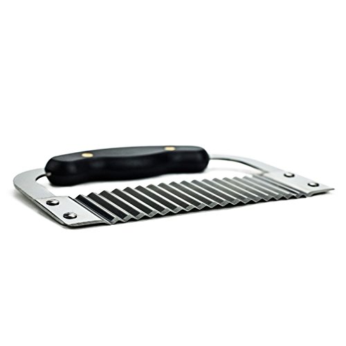 Huji Black Handled Crinkle Cut Knife Salad Chopping Knife and Vegetable French Fry Slicer Steel Blade Cutting Tool, Silver (1 Pack, Crinkle Cutter)