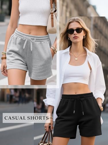 4 Pack Women's Sweat Shorts Casual Summer High Waisted Drawstring Athletic Comfy Shorts with Pockets Lightweight4