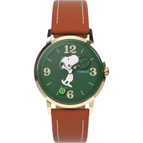 Montre Snoopy homme mécanique Timex Marlin 34mm finition dorée et cuir