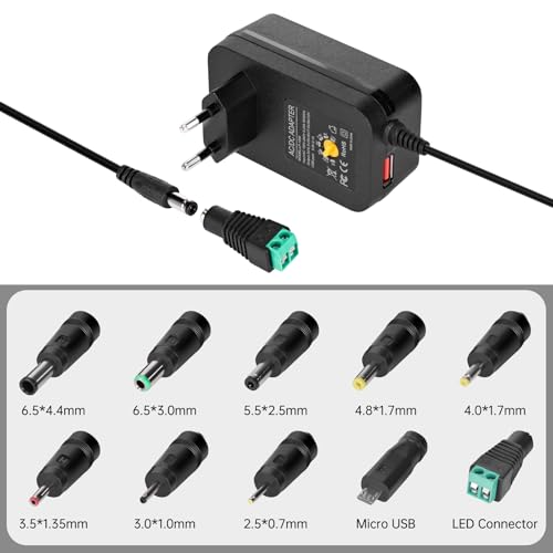 30W Universal Netzteil AC DC 3V 4.5V 5V 6V 7.5V 9V 12V 2.5A Netzteil, Multi Voltage Adapter mit 5V 2A USB Port und 10 DC Steckern für LED Streifen Haushalts Elektronik Haushaltselektronik,2500mA Max – Bild 3
