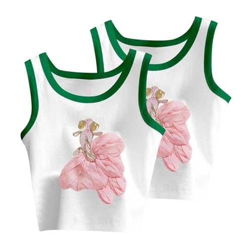 2-Pack Girls Cute Floral Print Summer Cotton Tank Tops Crewneck Sleeveless Color Block Tee Shirts for Boys 5-11 Years
