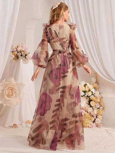 Image of TOLEEN Summer Casual Dresses for Women 2024 Spring Fashion Boho V Neck Long Sleeve Ruffle Floral Print Elegant Maxi Dress