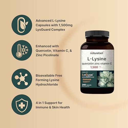 Naturebell LY240C L-Lysine 1,000Mg Capsules + Quercetin 250Mg With Vitamin C And Zinc, 240 Count | Free Form Amino Acids, L Lysine Complex | Immune Support, Lip & Skin Health Supplement thumb #2