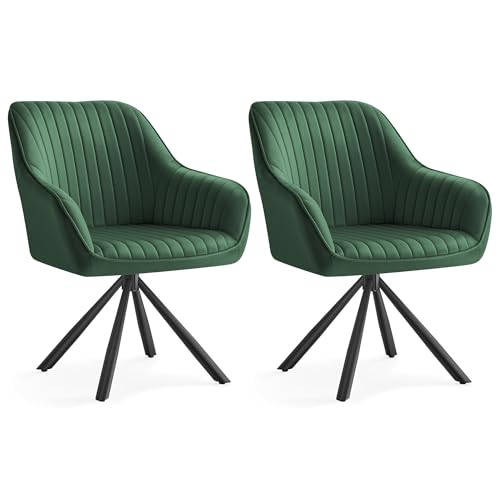 SONGMICS Esszimmerstuhl 2er Set, Küchenstuhl, Sessel drehbar, Samt, Polsterstuhl mit Armlehnen, bis 120 kg belastbar, Stahlbeine, für Esszimmer, Küche, grün-tintenschwarz KDC161C12 SONGMICS Esszimmerstuhl 2er Set, Küchenstuhl, Sessel drehbar, Samt, Polsterstuhl mit Armlehnen, bis 120 kg belastbar, Stahlbeine, für Esszimmer, Küche, grün-tintenschwarz KDC161C12