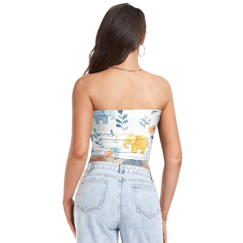 Cute Elephant White Women's Strapless Crop Tops Comfy Strapless Bras for Women Strapless Tank for Teen Girls Surgery3