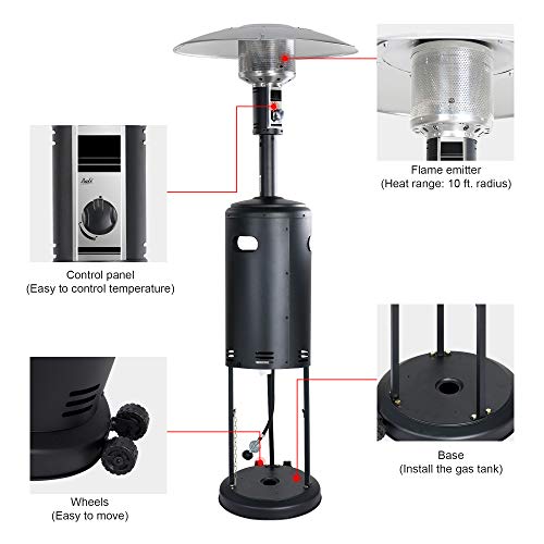 BALI OUTDOORS 40,000 BTU Propane Patio Heater, Standing Stainless Steel Outdoor Gas Patio Heater with Wheels for Garden, Balcony, Veranda, Party