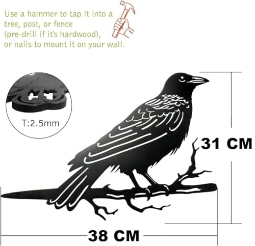 Image of BLIND SHOP Black Crows Halloween Decor, Garden & Patio Decor for Home Decor | Wall Sculpture Home Decoration | Wall Decor | Metal Wall Art | Home Wall Hangings Metal Decor (38X31X1.5 CM)