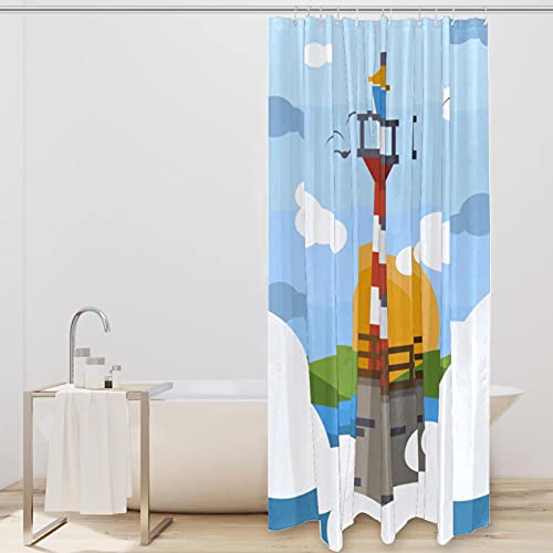 Rideau de douche phare oiseaux 183 cm grand format textile imperméable - 3
