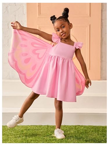 WDIRARA Toddler Girl's Butterfly Wings Ruffle Cap Sleeve A Line Dress Cute Party Dresses2