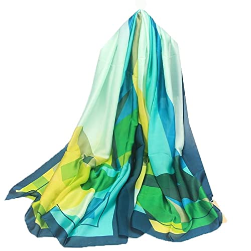 Silk Scarf Women Shawl Green Scarf Stain Neckerchief Head Wraps Thin Scarf Ladies Beach Shawl Vintage Painting Bridal Belt Chiffon Scarf Muslim Colorful Cloth Christmas Decorations Scarf Yellow Cover