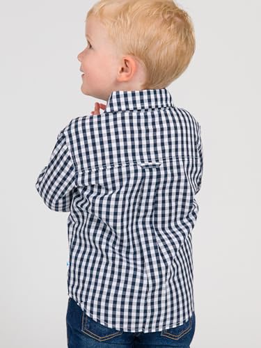 Image of RUGGEDBUTTS Boys Solid Cotton Long Sleeve Button Down Shirt with Button Tabs