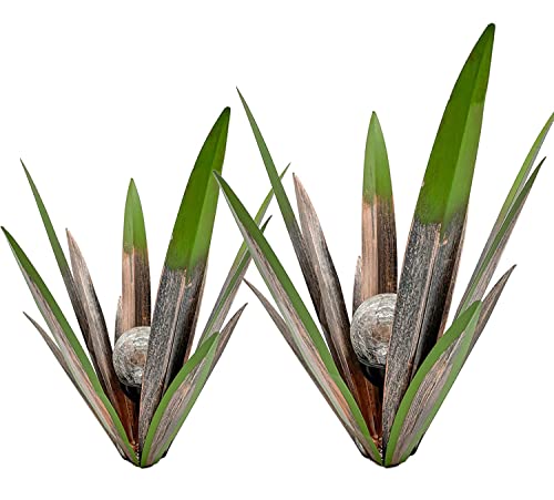 Jesokiibo 2Pcs Tequila Rustic Sculpture Diy Metal Agave Plant Home Decor Rustic Hand Painted Metal Agave Garden Ornaments Outdoor Decor Figurines Home Yard Decorations Stakes Lawn Ornaments (Style 3) #TOP12
