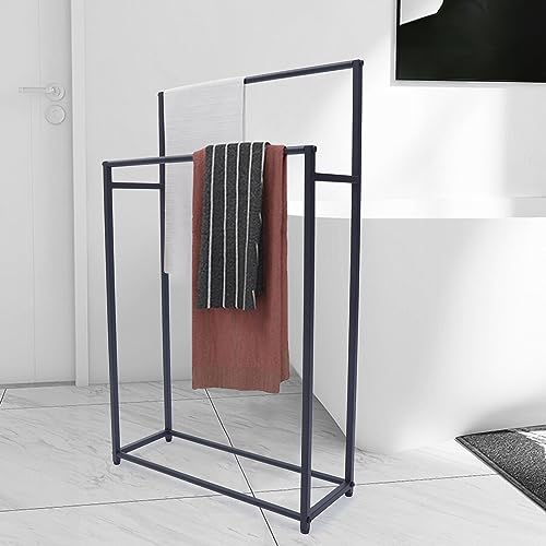 Free Standing Towel Rack, 2 Tier Metal Hand Towel Holder Stand Towel Bar Towel Drying Rack Floor, for Bathroom,Living Room,Laundry Room, Indoor/Outdoor