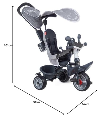 Smoby - Tricycle Baby Driver Plus Gris - Vélo Evolutif Enfant Dès 10 Mois - Roues Silencieuses - Frein de Parking - 741502