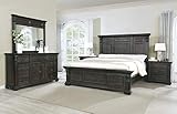 Roundhill Furniture Farson Wood Panel Bed, Dresser, Mirror, Two Nightstands, King, Distressed Dark Walnut