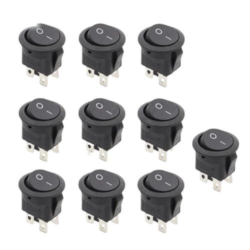 Interrupteur à bascule KCD1 rond à base carrée 4 broches noir AC 250V lot de 10