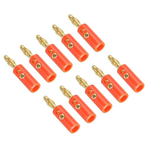 PATIKIL 10 Pack Banana Plugs Connector Screw Type Speaker Banana Plugs 4mm Gold-Plated Alloy Red for Speaker Wires Sound Systems