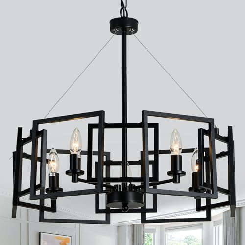 ZGLAOJT Modern Chandelier Black Geometric Pendant Lighting Fixture 5-Light Metal