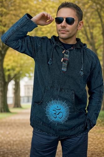 Agan Traders 2025 Spring Thick Cotton Henley Grandad Auspicious Symbols Printed Hoodie Mandarin Tunic Top Kurta Sweatshirt2