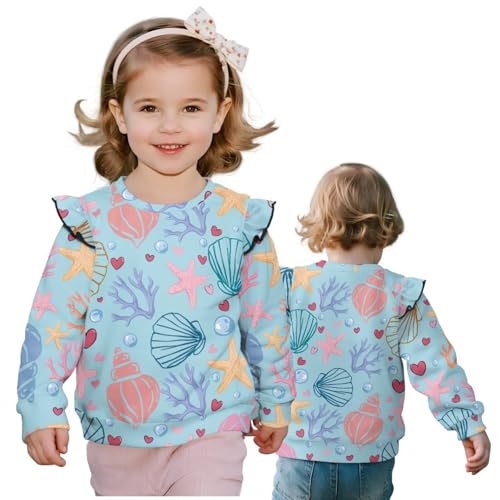 Girls Crewneck Pullover Washable Relaxed Ruffle Long Sleeve Sweatshirt Loose Kids Lightweight Sweatshirt 1-8