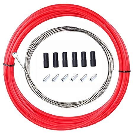 BlueSunshine Road Mountain Bike Bicycle Cycling Shifter Cable Housing Kit Set, Package Includes: 2 x 1.8m Shift Cables 1 x 3m Shift housing 8 x ferrules 12 x Cable end caps, Cable housing 4mm (Red)