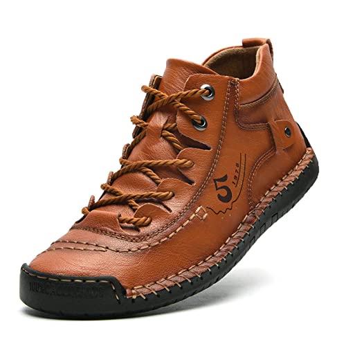 Image of alcubieree Mens Casual Leather Shoes Ankle Chukka Boots Comfortable Slip On Loafers Walking Driving Shoes