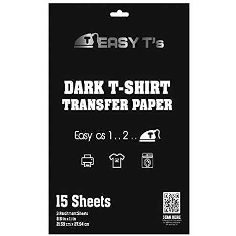 Easy T's Printable Iron On Heat Transfer Paper for Dark Fabric T Shirts - 15 Sheets of Premium 8.5" x 11" Iron-On Heat Press Transfers for Inkjet Printers Cover