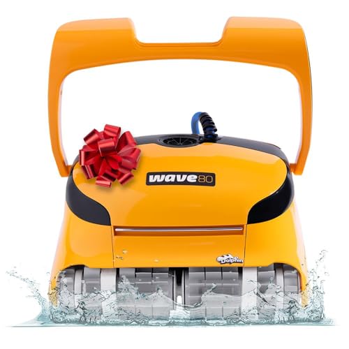 Dolphin Wave 80 Automatic Robotic Pool Vacuum Cleaner Includes Remote Control and Caddy, Waterline Scrubber Brush, Ideal for Commercial Pools up to 68 FT in Length