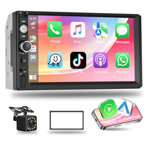 Podofo 2 Din Bluetooth Autoradio 7'' Stéréo Double DIN avec Radio FM, Éclairage Coloré, AUX,USB 2.0 Voiture MP5 Player Soutien Système D-Play Intégré & Caméra de Recul