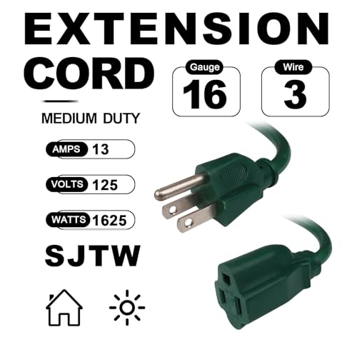 Image of EP 6FT Outdoor Extension Cord, 16 /3 SJTW Heavy Duty Green 2PK, ETL Listed
