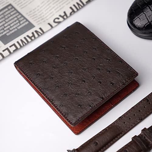 Image of HATA Brown Ostrich Leather Bifold Wallet for Men, Double-Sided Ostrich Billfold with RFID Blocking, Handmade Leather Wallet Gift for Birthday, Anniversary, Father's Day VINAMOS-36