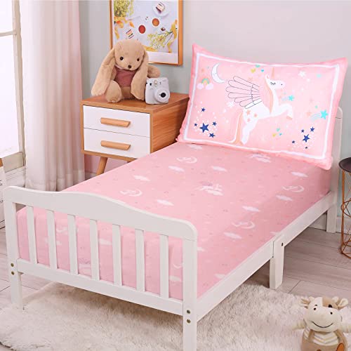 Uomny Toddler Bedding Set - 2 Pieces Toddler Bed Sheet Sets Kids Toddler Fitted Sheet And Pillowcase Set Girls Pink Unicorn Toddler Bedding #TOP29