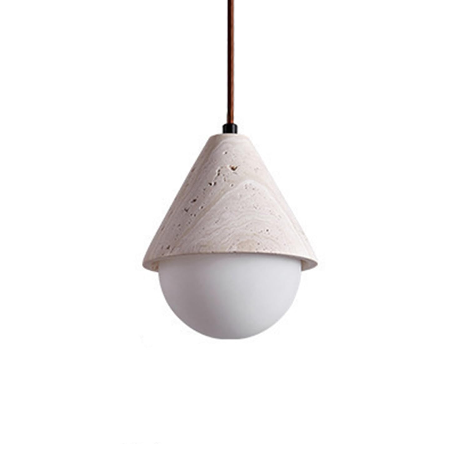 MTNROO Natural Yellow Travertine Hanging Lights Conical Shape Chandelier Japanese Style Hand Polished Natural Porous Travertine G9 Socket Glass Shade Wabi-sabi Style for Coffee Shop Living Room