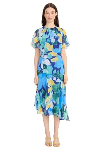 Image of Maggy London Women's Maggy London Women's Dresses Short Flutter Sleeve Fit and Flare Dress with Asymmetric Hem Tier