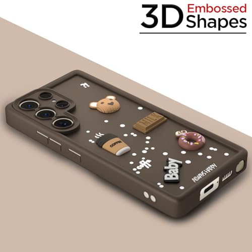 Image of Outlouders Back Cover for Samsung Galaxy S23 Ultra 5G | 3D Cartoon Cute Fun Bear | Silicone Full Body Protection Bumper Case (Brown)