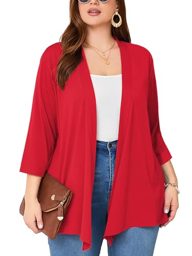 Image of AusLook Women's Plus Size Lightweight Open Front Cardigan 3 /4 Sleeve Cover Ups Shrugs Shawls and Wraps Kimono Jacket Coat