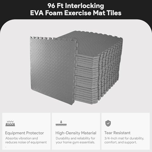 Image of BalanceFrom Puzzle Exercise Mat 3 /4 inch Thick, EVA Interlocking Foam Floor Tiles for Home Gym, Mat for Home Workout Equipment, Floor Padding for Kids, Gray, 24 in x 24 in x 3 /4 in, 96 Sq Ft - 24 Tiles | Tiles for Home Gym, Mat for Home Workout Equipment, Floor Padding for Kids, Gray, 24 in x 24 in x 3 /4 in, 96 Sq Ft-24 Tiles