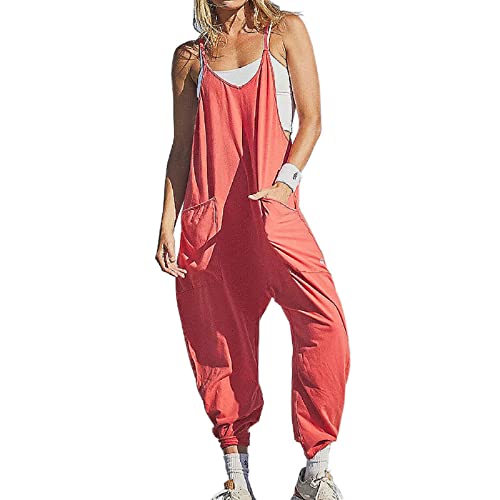 LYPOCS Tuoria Jumpsuit, Tuoria Wide Leg Jumpsuits with Pockets For Women, Tuoria Womens Casual Plus Size Jumpsuit (Red A,S)
