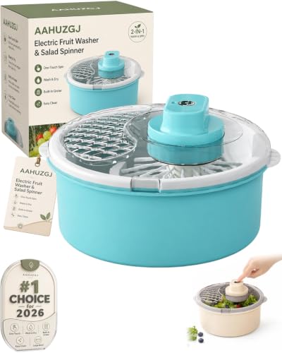 Electric Salad Spinner and Produce Washer 2-in-1 Fruit Cleaner Spinner Bowl