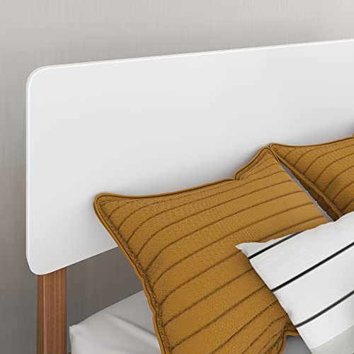 Max & Lily Twin Bed Frame, Mid-Century Modern Solid Wood Platform Bed For Kids, Strong Wood Slat Support, No Box Spring Needed, White/Pecan #TOP5