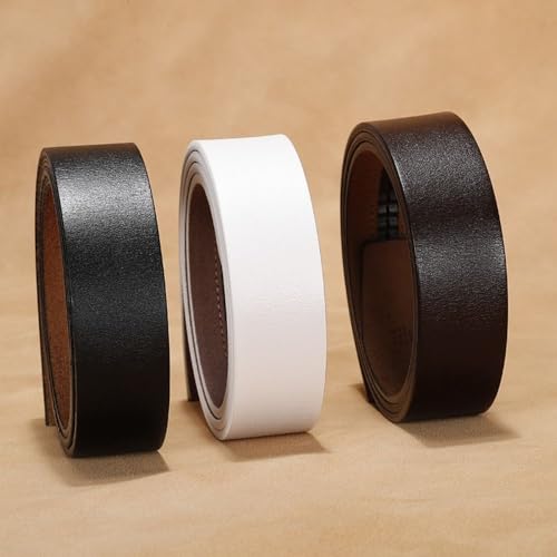 Durable Replacement Without Buckle 3.5cm Waistband Classic Waistband Non-porous Girdle Genuine Leather Belt(120cm,black)3