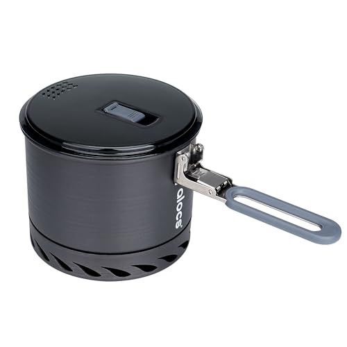 Alocs 1.4L 直火対応 キャンプ 調理器具 キャンプ 鍋 搭載 キャンプクッカー キャンプ用品 ヒートエクスチェンジャー 折りたたみ式 アウトドア 軽量登山用品 収納袋付き