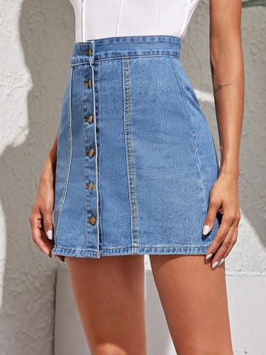 Image of Sugathari Women's Casual Denim Light Blue Skirt - High Waist, A-Line, Mini Length Without Pockets | Stylish Everyday Wear (Skirts 210)