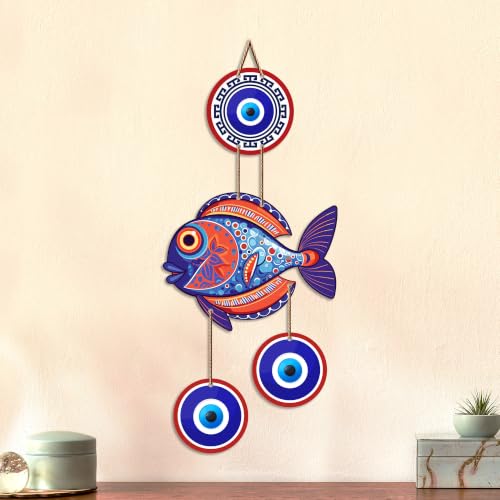 Image of Artvibes Fish Evil Eye Wall Hanging for Home Entrance | Lucky Fish Nazar Battu MDF Wall Decor | Vastu Decorative Art for Living Room | Bedroom | Office & Balcony (WH 8535N)