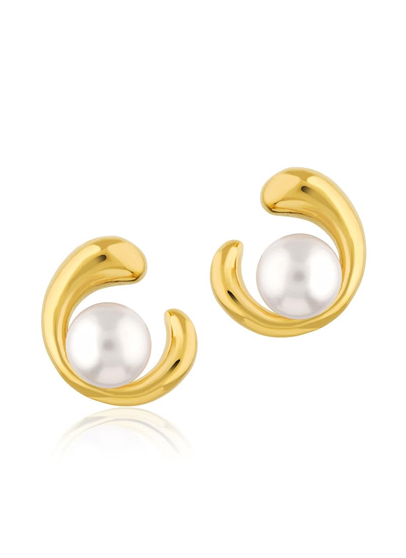 18k Gold Plated Radiant Pearl Arc Earrings For Womens - Gift for Girls & Women | Waterproof & Anti-Tarnish Demifine Jewellery, Stylish and Trendy Earring for Ladies-image-22