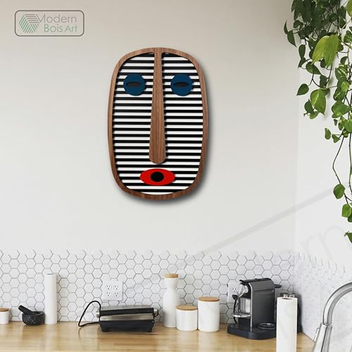 Image of MODERN BOIS ART African Mask Wall Sculpture, Wood Wall Hanging, 3D Wall Art, Large Wooden Wall Art, Living Room Art, Office Decor, Pop Art,Mothers Day House Warming Gift 1